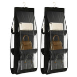 2pcs Double Sided Transparent Storage Bag Bedroom Wardrobe Storage Dustproof Hanging Bag, Gray 6 Grid, Black 6 Grid, Gray 8 Grid, Black 8 Grid