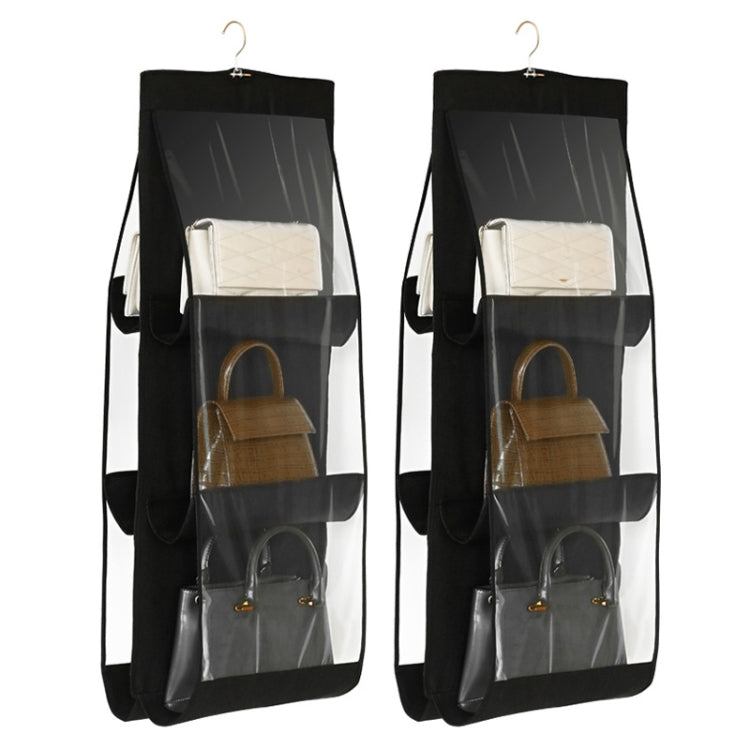 2pcs Double Sided Transparent Storage Bag Bedroom Wardrobe Storage Dustproof Hanging Bag, Gray 6 Grid, Black 6 Grid, Gray 8 Grid, Black 8 Grid