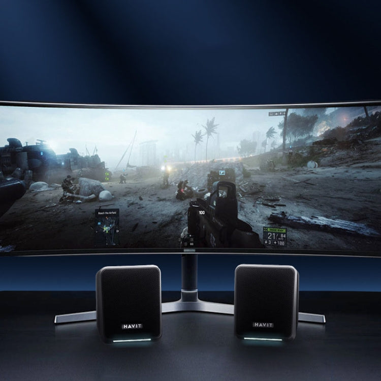 Havit A20 Plus Colorful Ambient Light Wired Computer Audio Stereo Surround Sound Speaker, Black, Bluetooth Version