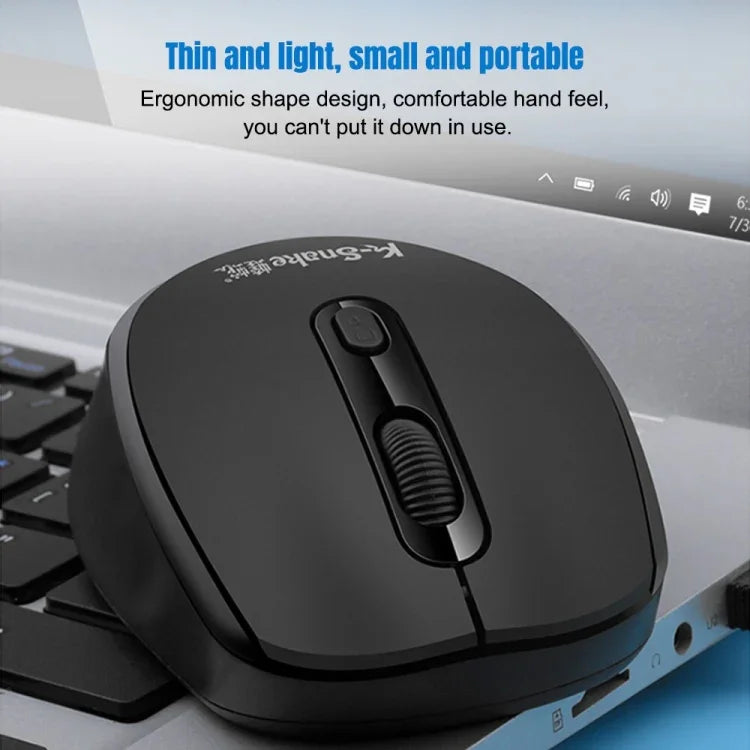 K-Snake WK800 مجموعة لوحة مفاتيح وفأرة لاسلكية 2.4G للاستخدام المكتبي والمكتبي المحمول والمكتب والمنزل، أبيض، أسود