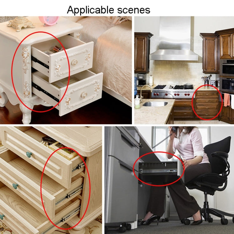 1 Pair Thickened Three Sections Ball Slide Mute Drawer Track Rail, 4 inch 10cm, 6 inch 16cm, 8 inch 20cm