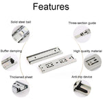 1 Pair Thickened Three Sections Ball Slide Mute Drawer Track Rail, 4 inch 10cm, 6 inch 16cm, 8 inch 20cm