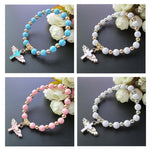Gold Stamped Acrylic Angel Cross Bead Bracelet, Blue, White, Pink, Silver