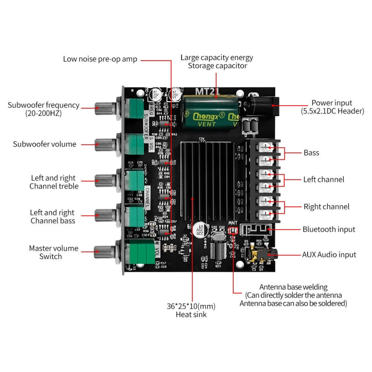 وحدة مضخم صوت رقمية بلوتوث ZK-MT21 بقوة 50 واط × 2 + 100 واط، 2.1 قناة، ZK-MT21