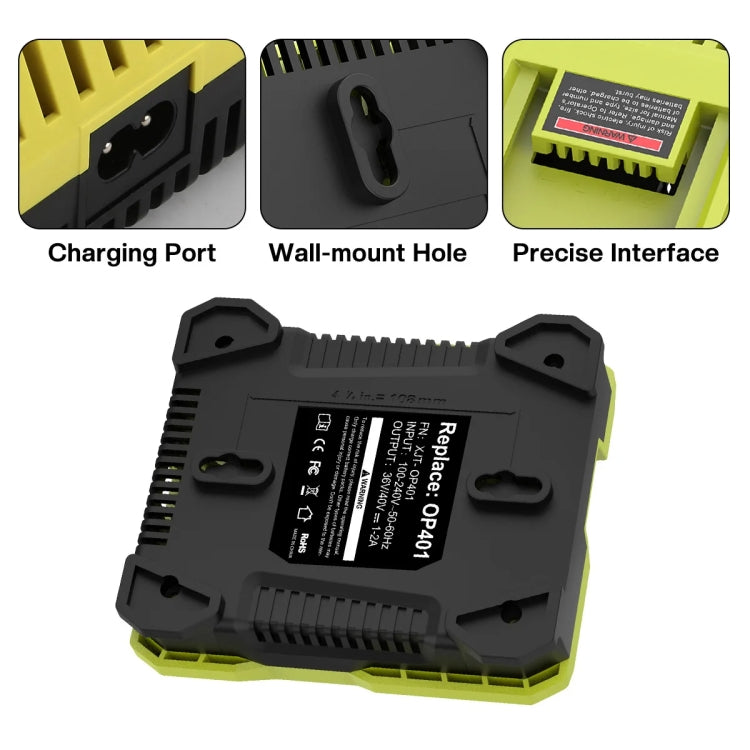 شاحن بطارية لماكينة قطع أدوات 36-40 فولت، لRYOBI PO401 / PO403 / PO400، الولايات المتحدة، الاتحاد الأوروبي، المملكة المتحدة، أستراليا