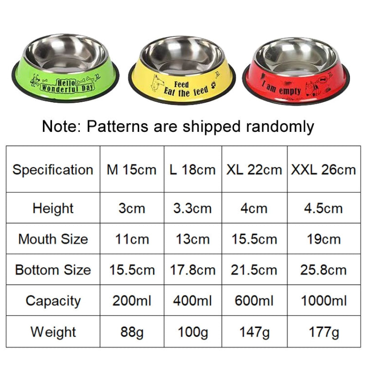 Anti-tip Stainless Steel Pet Bowl Cat Dog Food Basin, M 15cm, L 18cm, XL 22cm, XXL 26cm