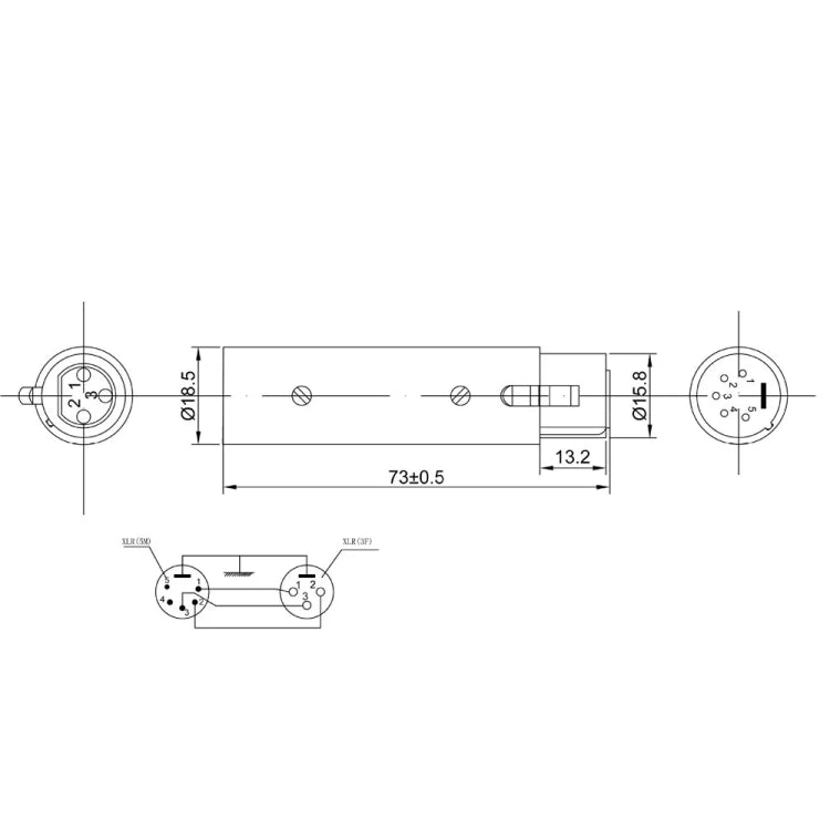 محول XLR إشارة DMX بمقبس أنثى 3 دبابيس كبير من سبائك الزنك إلى ذكر 5 دبابيس مع مصباح