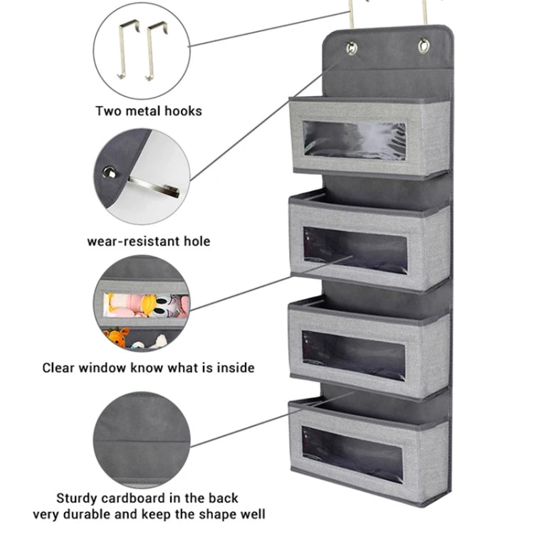 GD03 Wall-Mounted Fabric Storage Bag Wardrobe Room Door Behind Hanging Bag, 4+1 Gray, 4+1 Beige, Lantern Flower 4-grids