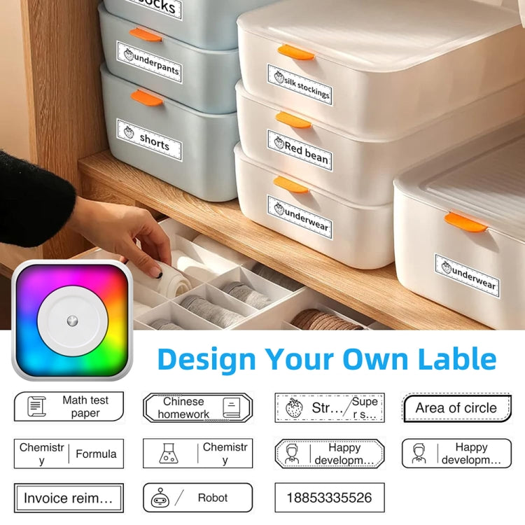 طابعة بلوتوث محمولة صغيرة بإضاءة RGB لطباعة المستندات والملصقات بدون حبر، مع 1 لفة ورق، مع 5 لفات ورق، مع 5 لفات ملصقات، مع 5 ورقات + 5 ملصقات + 3 ورقات ملونة