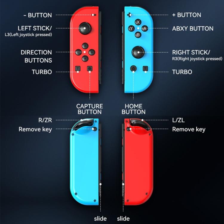 Manettes de jeu JOY-02 (gauche et droite) avec éclairage RGB, Bluetooth, pour Switch / Switch OLED / Switch Pro / Switch Lite / Switch Joy-Con, noir et gris.