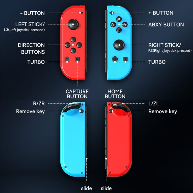 JOY-02 Gaming-Controller (links und rechts) mit RGB-Beleuchtung, ergonomischer Oberfläche und Bluetooth-Funktion für Switch / Switch OLED / Switch Pro / Switch Lite / Switch Joy-Con, Farben: Blau/Rot, Grün/Blau, Weiß