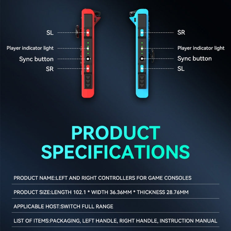 JOY-02 Gaming-Controller (links und rechts) mit RGB-Beleuchtung, ergonomischer Oberfläche und Bluetooth-Funktion für Switch / Switch OLED / Switch Pro / Switch Lite / Switch Joy-Con, Farben: Blau/Rot, Grün/Blau, Weiß