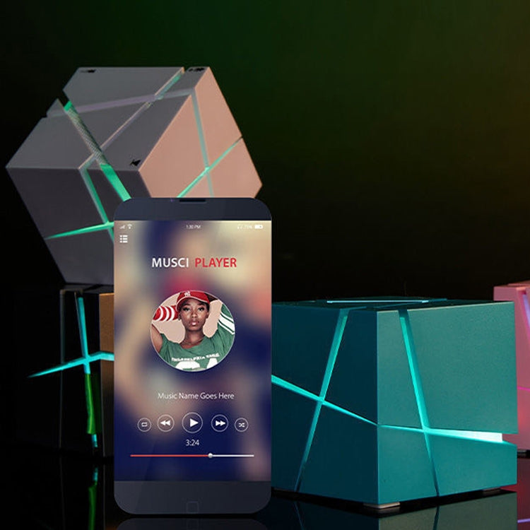 مكبر صوت بلوتوث ذكي صغير Qone Cube AI مع تحكم صوتي وإضاءة RGB، تحكم صوتي AI (أزرق)، تحكم صوتي AI (وردي)، تحكم صوتي AI (أسود)، تحكم صوتي AI (أبيض)