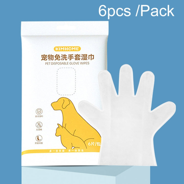 KIMHOME Pet No-Rinse Gloves Wipes Dogs Cats Bathing Deodorizing Cleaning Dry Cleaning Pet Supplies, 6pcs /Pack