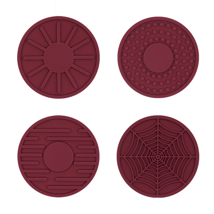 4pcs/set 6.8x0.3cm Car Anti-slip Silicone Water Coaster Storage Interior, Black, Gray, Brown, Green, Wine Red