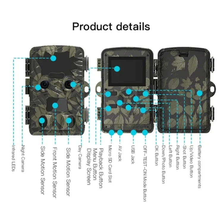 H8201 4K Dual Lens Infrared Camera 32MP HD Night Vision Monitoring Animal Field Outdoor Camera, H8201