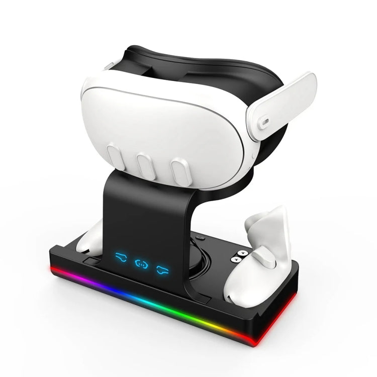 For Meta Quest 3 Headset Charging Base with Dazzle Lights VR Grip Charging Stand, White, Black