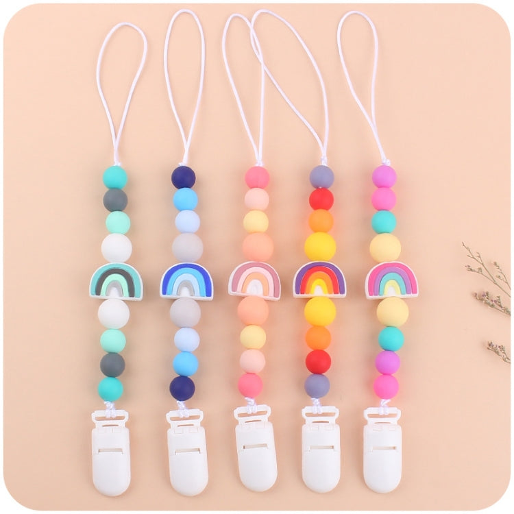 Baby Anti-drop Chain Pacifier Clips Silicone Rainbow Beads Dummy Holder Nipple Clip, Rainbow Purple, Rainbow Pink, Rainbow Blue