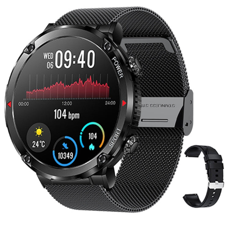 T30 1,6-Zoll Outdoor-Sportuhr, wasserdicht, mit Bluetooth-Anruffunktion und Musikfunktion, Schwarz, Dunkelgrün, Schwarz (Stahl + Silikon), Schwarz (Netz + Silikon)