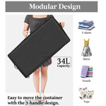 Foldable Under Bed Clothes Shoes Storage Bins with Wheels & Handles, Transparent Cover Gray 78x38x16cm