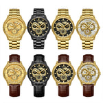 BINBOND B3030 Embossed Dragon Luminous Waterproof Quartz Watch, Full-gold Gold, Full-gold Black, Full-gold White, Black Steel-Black, White Steel-Black, White Steel-White, Brown Leather-Full-gold-Gold, Brown Leather-Full-gold-Black                      ...