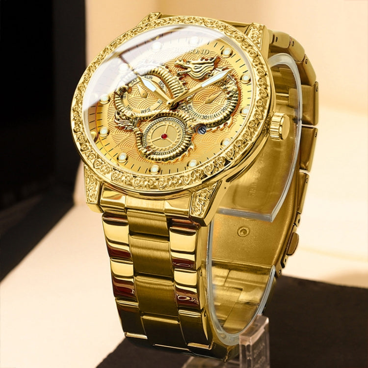 BINBOND B3030 Embossed Dragon Luminous Waterproof Quartz Watch, Full-gold Gold, Full-gold Black, Full-gold White, Black Steel-Black, White Steel-Black, White Steel-White, Brown Leather-Full-gold-Gold, Brown Leather-Full-gold-Black                      ...