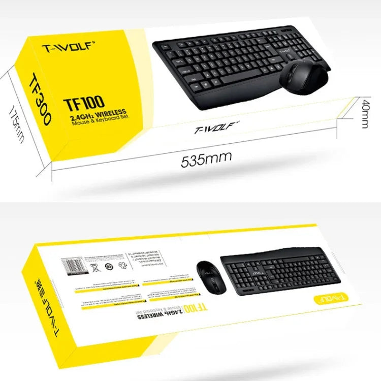 T-WOLF TF-100 2.4G Bluetooth Laptop Office Wireless Keyboard and Mouse Set, TF-100(Black)