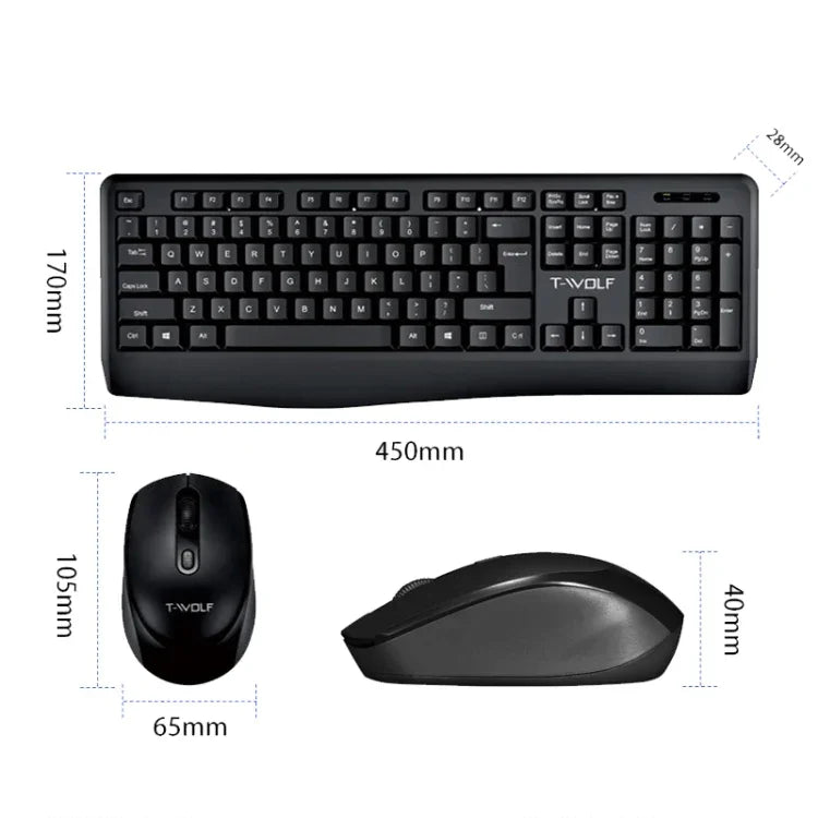 T-WOLF TF-100 2.4G Bluetooth Laptop Office Wireless Keyboard and Mouse Set, TF-100(Black)