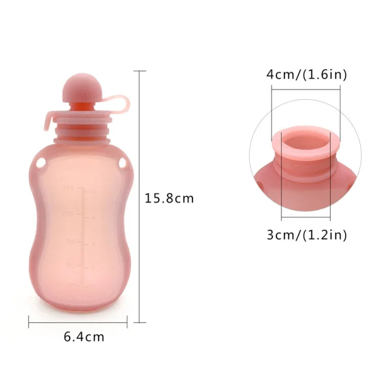 150ml Reusable Silicone Baby Food Pouches Refillable Squeeze Storage Containers, 150ml  Blue, 150ml Pink, 150ml Beige