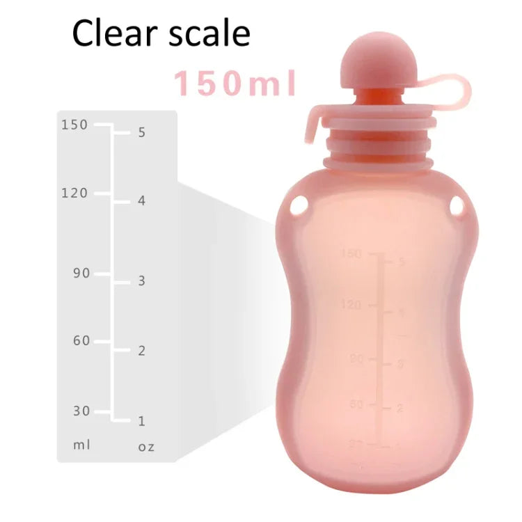 150ml Reusable Silicone Baby Food Pouches Refillable Squeeze Storage Containers, 150ml  Blue, 150ml Pink, 150ml Beige