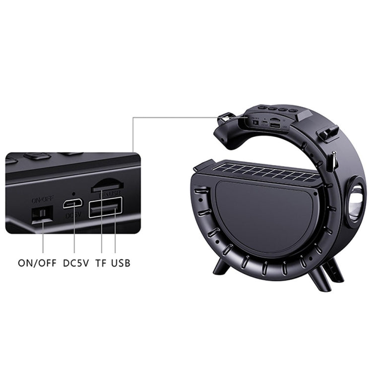 DV-800 G-shaped Colorful Atmosphere Light Flashlight Solar Wireless Bluetooth Speaker