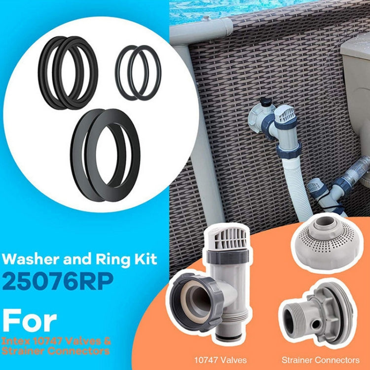 For Intex Pool Plunger Valves O-Ring Rubber 25076RP Washer Ring Kit, 6pcs /Set, 2pcs 10745, 2pcs 10262, 2pcs 10255