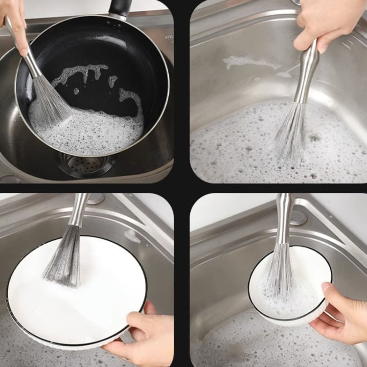 304 Thickened Lengthened Steel Wire Pot Brush Stainless Steel Cleaning Brush For Kitchen, 25.5cm