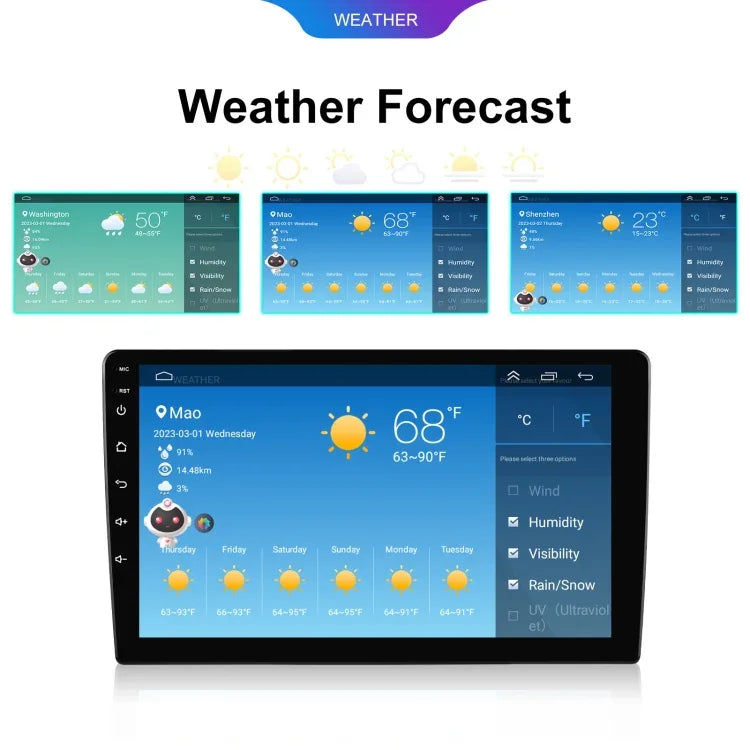 جهاز تشغيل أندرويد عالمي بشاشة HD كبيرة 6+128 جيجابايت، مشغل بلوتوث للسيارة، ملاحة GPS أندرويد، جهاز متكامل، 7 إنش، 9 إنش، 10.1 إنش