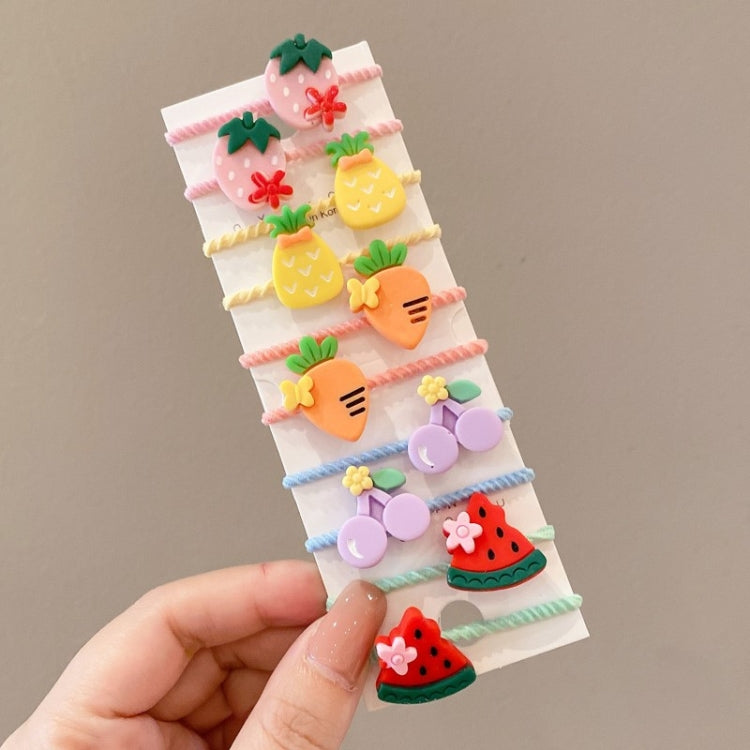 10pcs /Set Children Lovely Hair Bands Ring Baby Small Unbreakable Hair Headband, Flowers 1, Avocado, Fruits And Vegetables, Flowers 2, Colorful Eight Petal Flowers, Pink Candy, Frog Animals, Ice Cream, Watermelon Fruits, Transparent Daisies, Cream Colo...