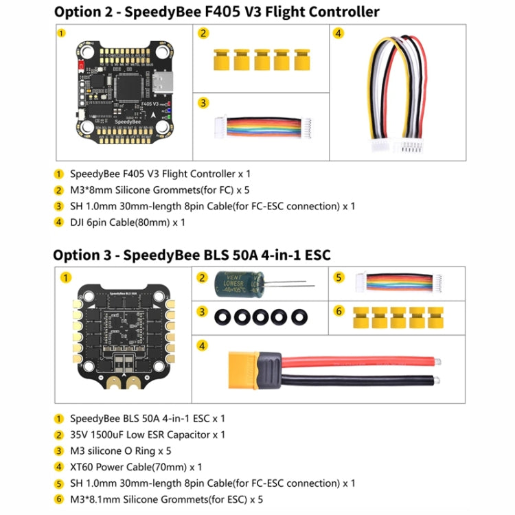 Baromètre LiPo 3-6S pour drone RC, contrôleur de vitesse SpeedyBee BLS 50A 4-en-1, contrôleur de vol SpeedyBee F405 V3, bloc d'alimentation SpeedyBee F405 V3 50A