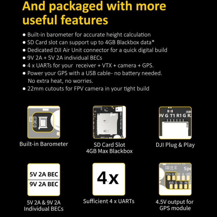 Baromètre LiPo 3-6S pour drone RC, contrôleur de vitesse SpeedyBee BLS 50A 4-en-1, contrôleur de vol SpeedyBee F405 V3, bloc d'alimentation SpeedyBee F405 V3 50A