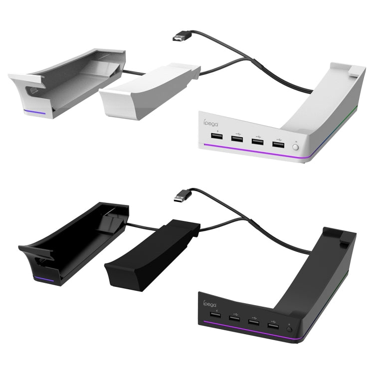 Support horizontal IPEGA PG-P5S021 pour éclairage RGB avec 4 hubs USB, blanc et noir, compatible avec la Sony PS5 Slim.