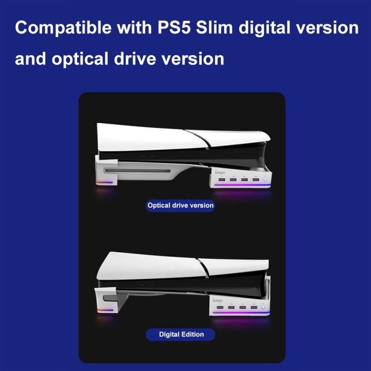 Support horizontal IPEGA PG-P5S021 pour éclairage RGB avec 4 hubs USB, blanc et noir, compatible avec la Sony PS5 Slim.