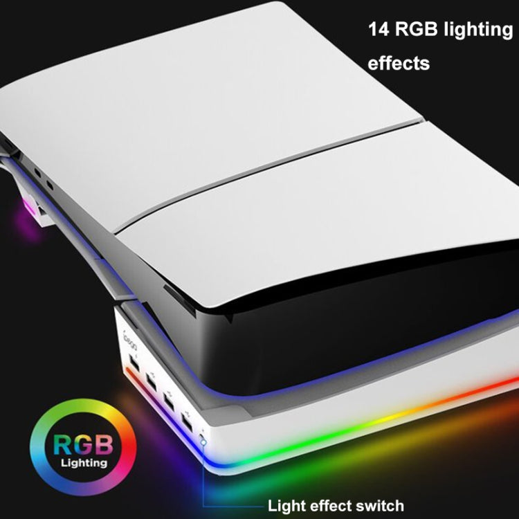 Support horizontal IPEGA PG-P5S021 pour éclairage RGB avec 4 hubs USB, blanc et noir, compatible avec la Sony PS5 Slim.