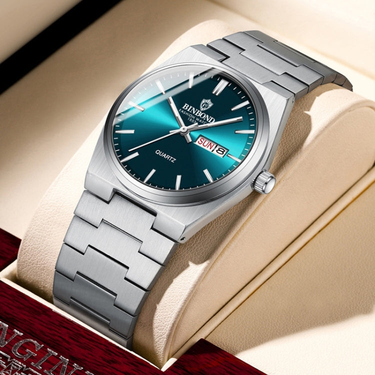 BINBOND B102 Dual-calendar Leisure Waterproof Luminous Quartz Watch, White Steel-Blue, White Steel-Green, White Steel-Black, White Steel-White, Inter-Rose-Gold-Blue, Inter-Rose-Gold-Black, Inter-Rose-Gold-White, Inter-Rose-Gold-Green, Full-gold-Gold   ...