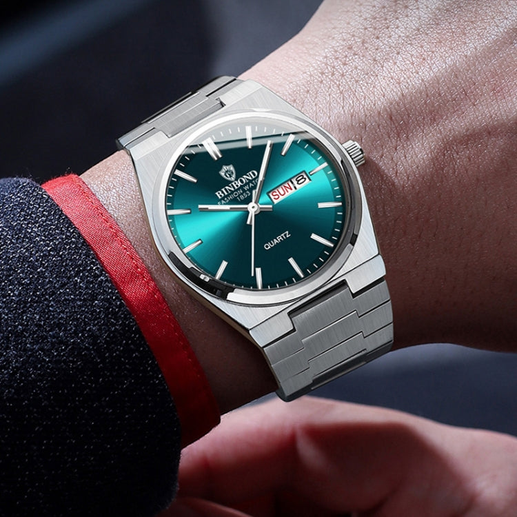 BINBOND B102 Dual-calendar Leisure Waterproof Luminous Quartz Watch, White Steel-Blue, White Steel-Green, White Steel-Black, White Steel-White, Inter-Rose-Gold-Blue, Inter-Rose-Gold-Black, Inter-Rose-Gold-White, Inter-Rose-Gold-Green, Full-gold-Gold   ...