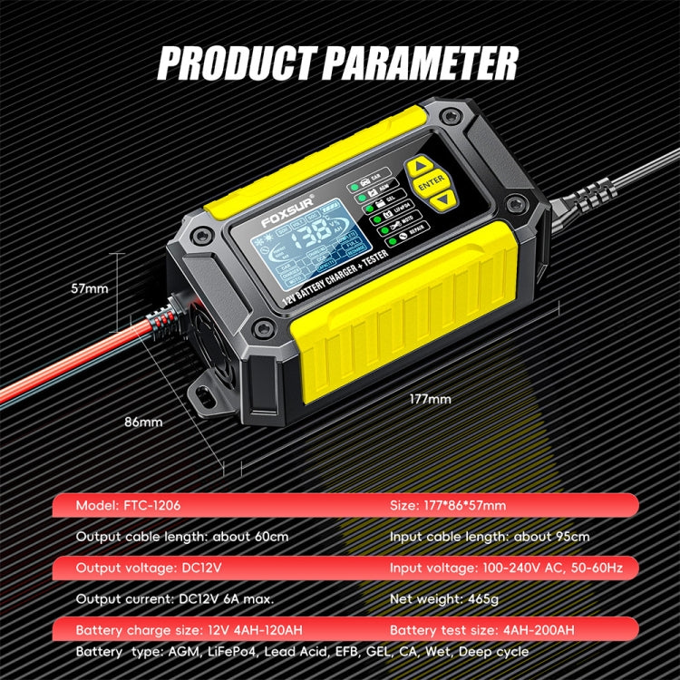 FOXSUR Cars Motorcycles 12V Lithium Cattery Charger With Battery Detection, US Plug, EU Plug, UK Plug, AU Plug