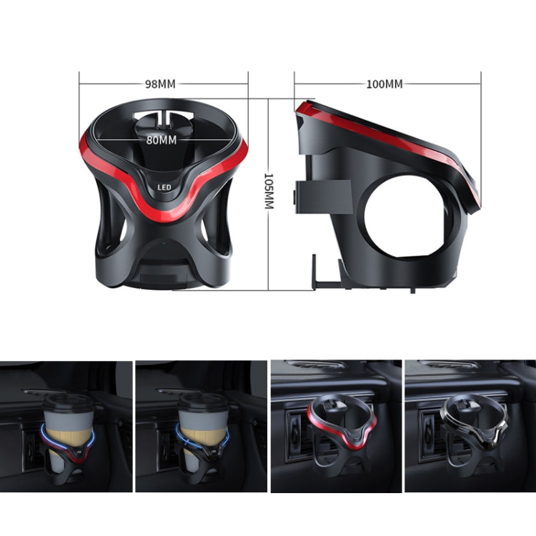 Car Cup Holder Air Conditioner Outlet Multifunctional Storage Rack, Black Red LED Light, Black Silver LED Light, Black Red Ordinary, Black Silver Ordinary