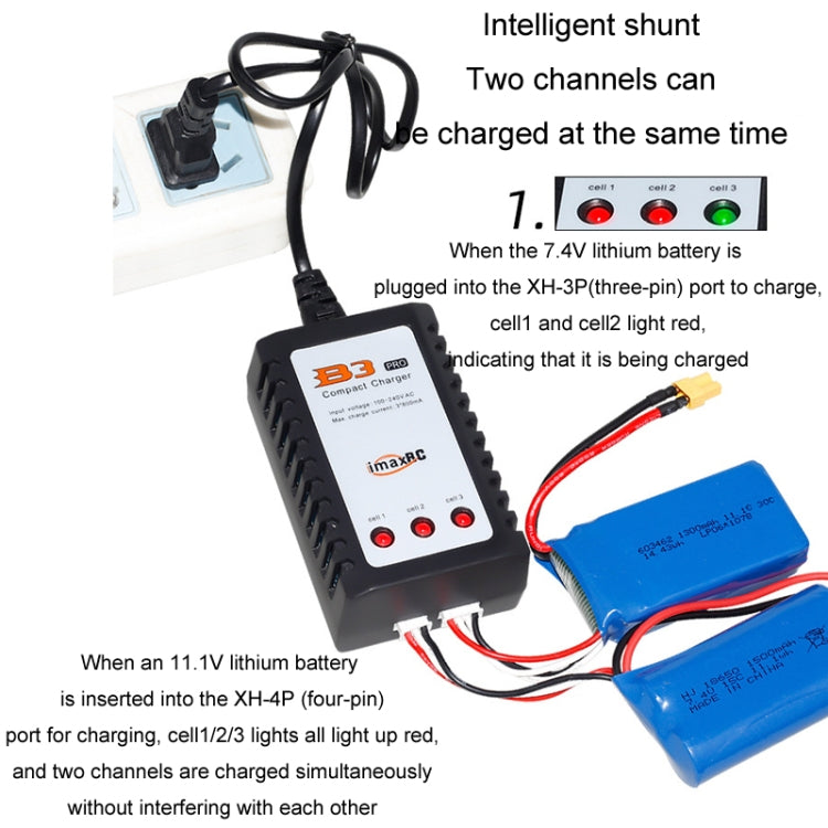 Chargeur d'équilibrage intelligent pour batterie lithium 7,4 V/11,1 V 2S/3S de drones et modèles réduits ImaxRC, prise américaine.