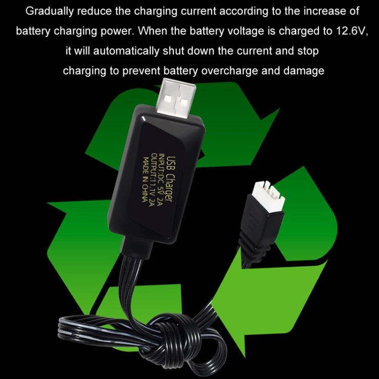 Chargeur USB pour batterie lithium 11,1 V 2 A 3S avec témoin lumineux et prise à 4 broches