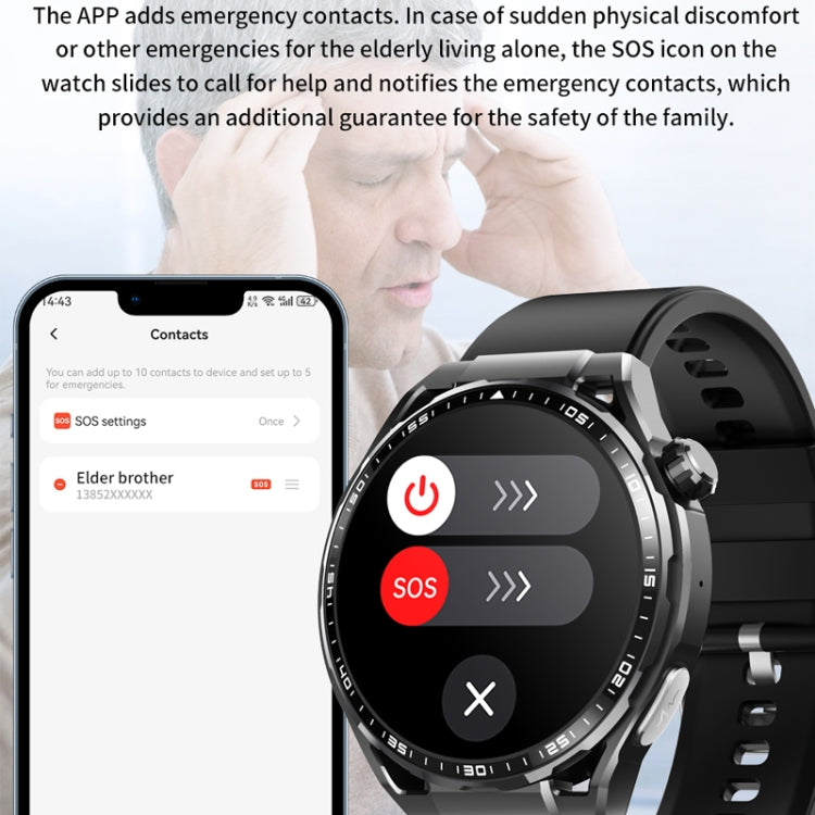F200 Smartwatch mit EKG-Funktion, Blutzuckermessung, 1,55-Zoll-Runddisplay, erhältlich in: Schwarz (Silikon), Schwarz (Leder), Schwarz-Braun (Leder), Schwarz (Milan), Schwarz (3-Perlen-Edelstahl), Schwarz (Bambus), Schwarz-Grau (Silikon)