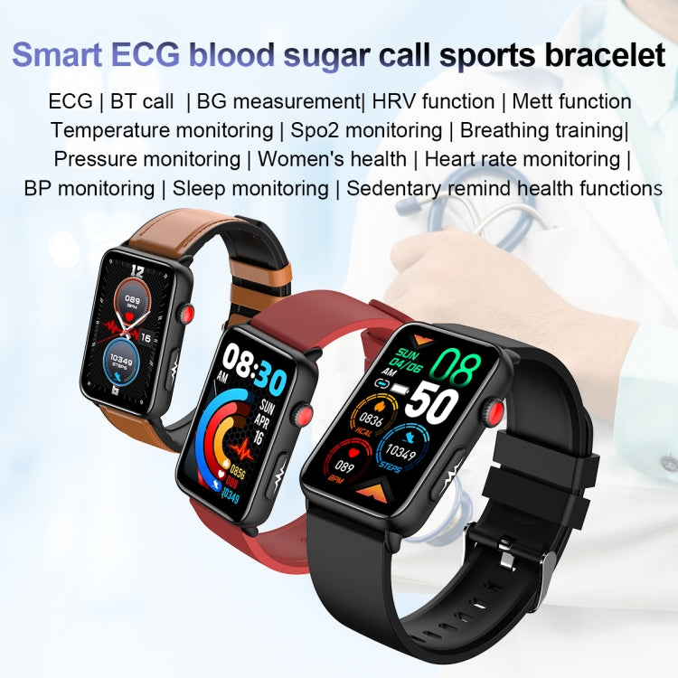 Smart Watch Ring ECG Temperature Heart Rate Blood Pressure Health Bluetooth Talking Watch, Black Silicone, Red Silicone, Blue Silicone, Black Leather, Brown Leather