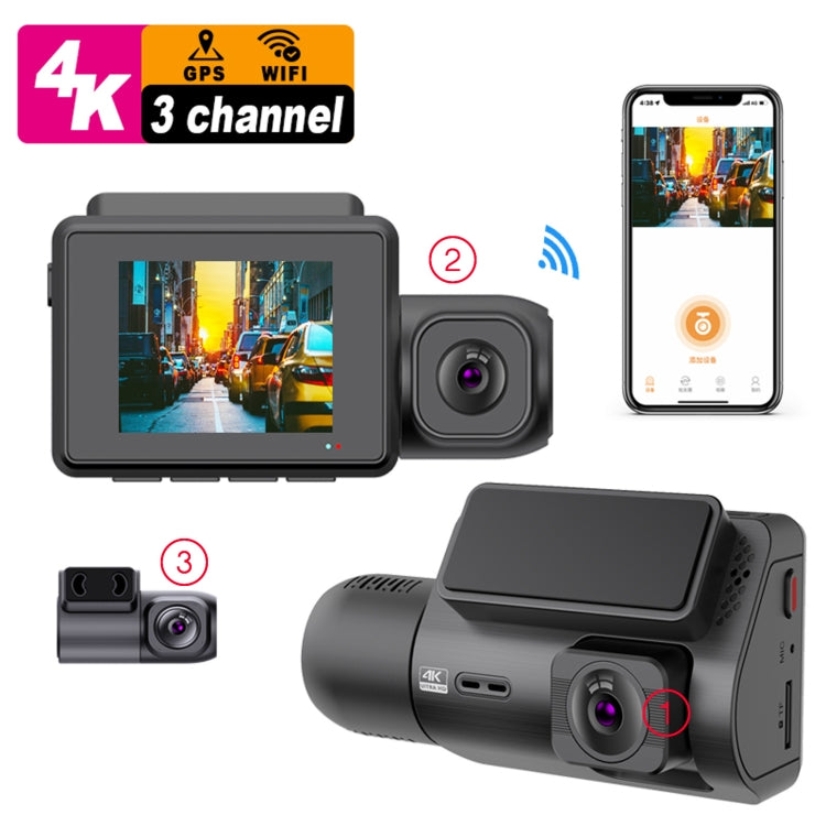 M700A 3 Channels Car Recorder 4K UHD Front+1080P Inside+2K Rear+GPS+WIFI Dash Cam, M700A