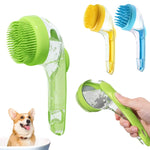 Long Handle Pet Bathing Brush Silicone Dogs Cats Cleaning Massage Brush Grooming Comb, Fine Teeth Yellow, Fine Teeth Blue, Fine Teeth Green, Coarse Teeth Yellow, Coarse Teeth Blue, Coarse Teeth Green